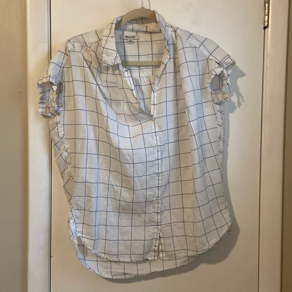 Madewell check button up top